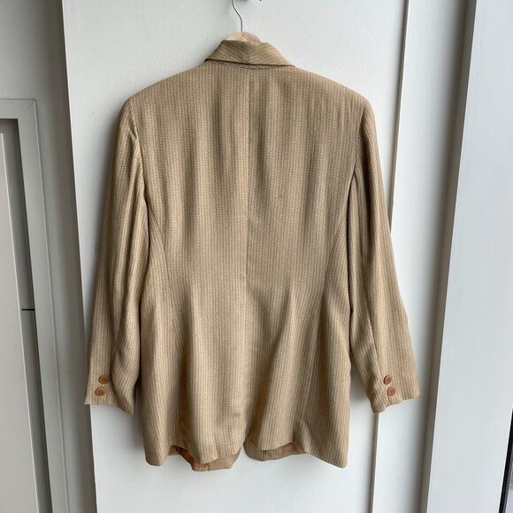 80s Vintage Ann Taylor Blazer Jacket Womens 10 Tan Cream Wool Blend 2 Button - Picture 2 of 11